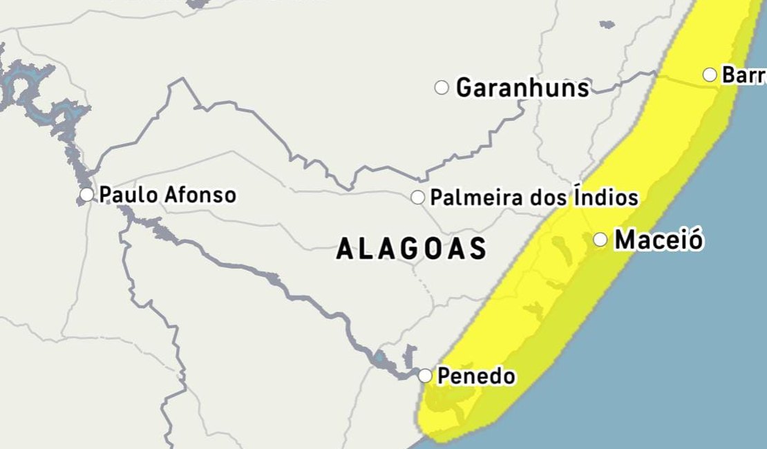Inmet renova alerta de chuvas para 36 municípios de Alagoas