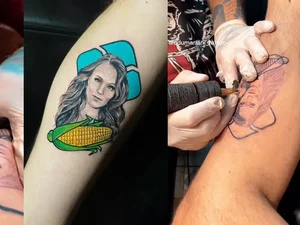 Momento difícil de Larissa Manoela vira tatuagem em perna de empresário: 'faz o PIX do milho'