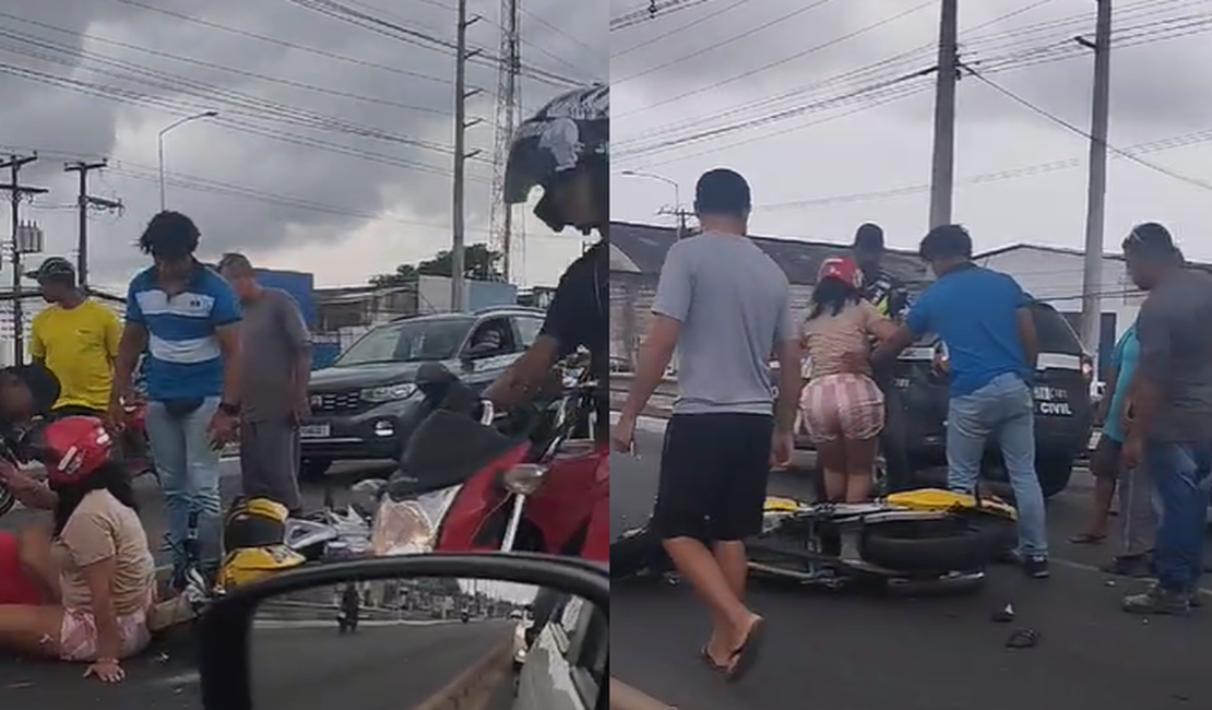 [Vídeo] Motociclista embriagado colide contra viatura policial na Avenida Menino Marcelo