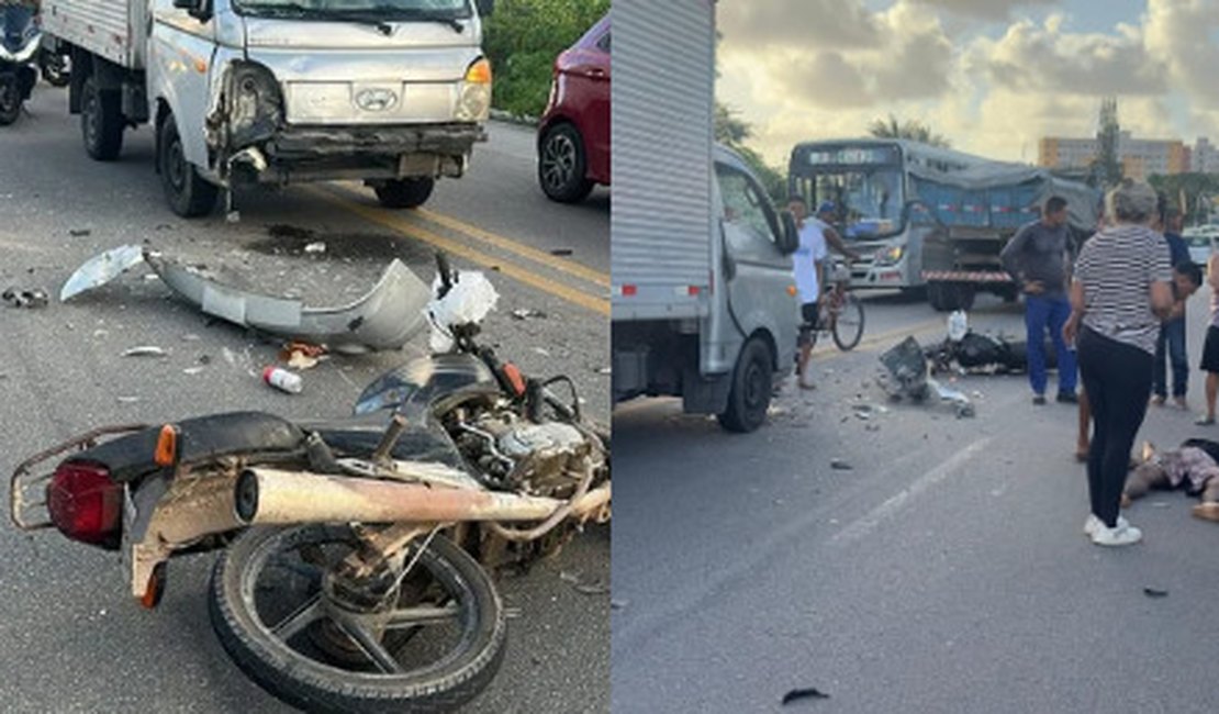 Motociclista invade contramão, bate em caminhão e fica ferido em Maceió