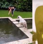 Anitta fica assustada ao encontrar iguana na piscina da casa de Miami