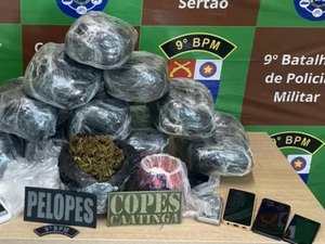 Mais de 10 quilos de maconha e cerca de meio quilo de cocaína são apreendidas em Delmiro Gouveia