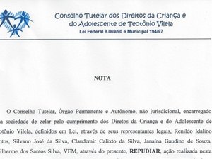 Conselho Tutelar de Teotônio Vilela acusa ilegalidade de ação da PC