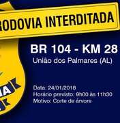 PRF interdita o KM 28 da BR-104 em União dos Palmares