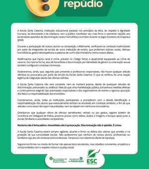 Escola repudia ataques racistas e homofóbicos em jogos escolares em Arapiraca