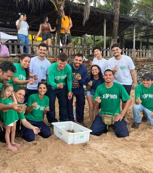 Nascimento raro de 90 tartarugas-verdes é registrado no litoral de Alagoas