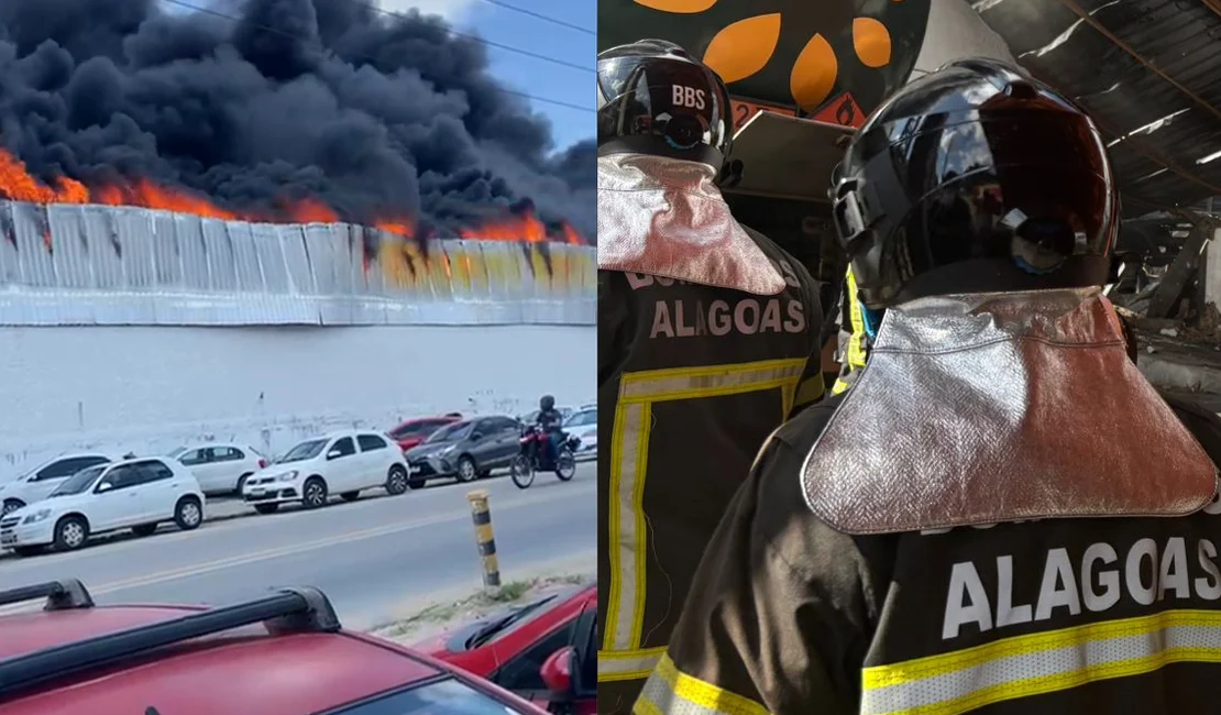 [Vídeo] Incêndio de grandes proporções atinge fábrica no Distrito Industrial, em Maceió