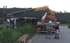 Condutor perde direção do caminhão, sai da pista e colide com poste na AL-430, em São Luís do Quitunde