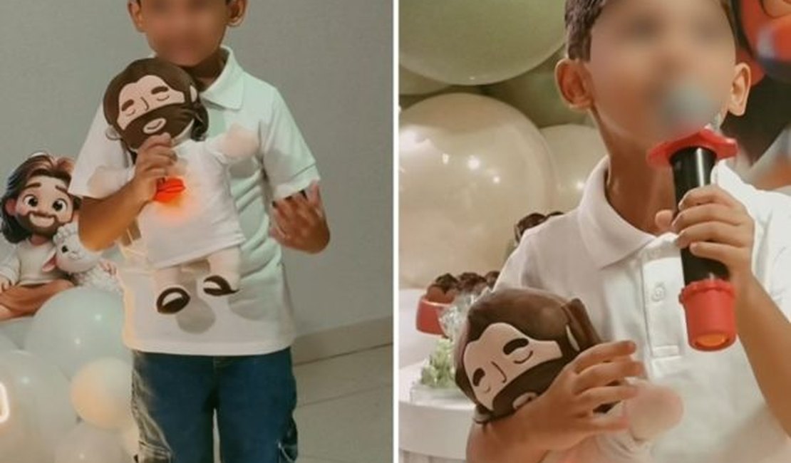 Menino pede aniversário com tema 'Jesus' e emociona pedindo para que convidados se convertam