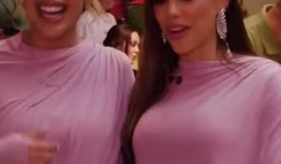 Bruna Biancardi e irmã de Neymar surgem com roupas iguais na festa de Mavie