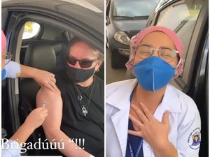 Fábio Jr é vacinado contra Covid-19 e enfermeira se emociona