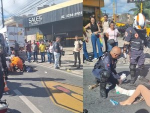 Colisão entre caminhão e moto deixa mulher ferida na Av. Menino Marcelo