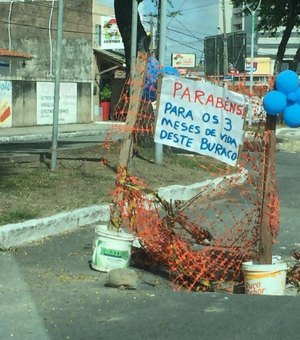População comemora aniversário de três meses de buraco em Maceió