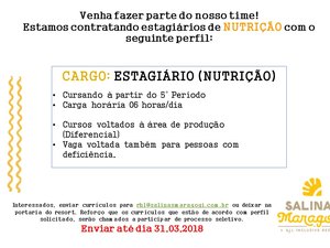 Hotel Salinas Maragogi abre vaga de estágio