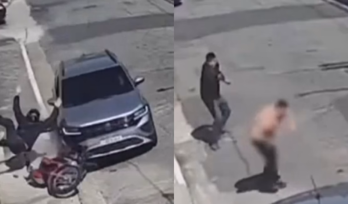 Em 36 segundos, homem reage a assalto, atropela ladrão, mas leva tiro