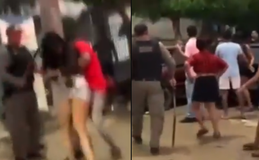 PM é flagrado agredindo mulher com pedaço de pau durante festa em Batalha