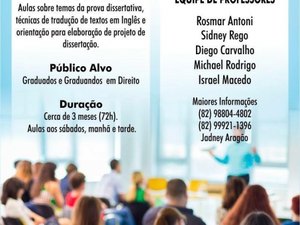 Curso Preparatório para seleção de Mestrado em Direito será realizado em Arapiraca