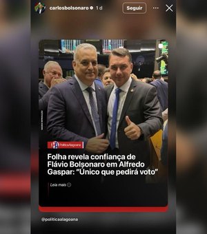 Após visita de JHC a Valdemar Costa Neto, Carlos Bolsonaro posta imagem em apoio a Alfredo Gaspar