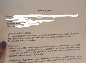 Currículo sincero viraliza nas redes sociais: 'Preciso de dinheiro'