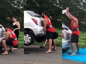 Casal revela sexo do bebê com levantamento de carro em Sorocaba