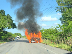 Carro em chamas é encontrado em rodovia nas proximidades de Penedo