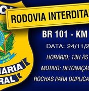 BR-101 é interditada para obras de duplicação, em Flexeiras