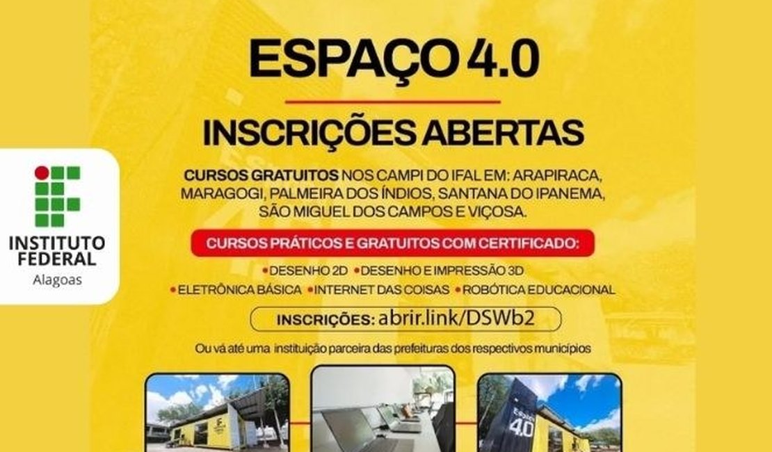 Ifal inicia inscrições para cinco cursos dos Espaços 4.0