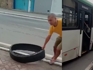 Pneu de ônibus estoura e causa transtono para passageiros na parte baixa de Maceió
