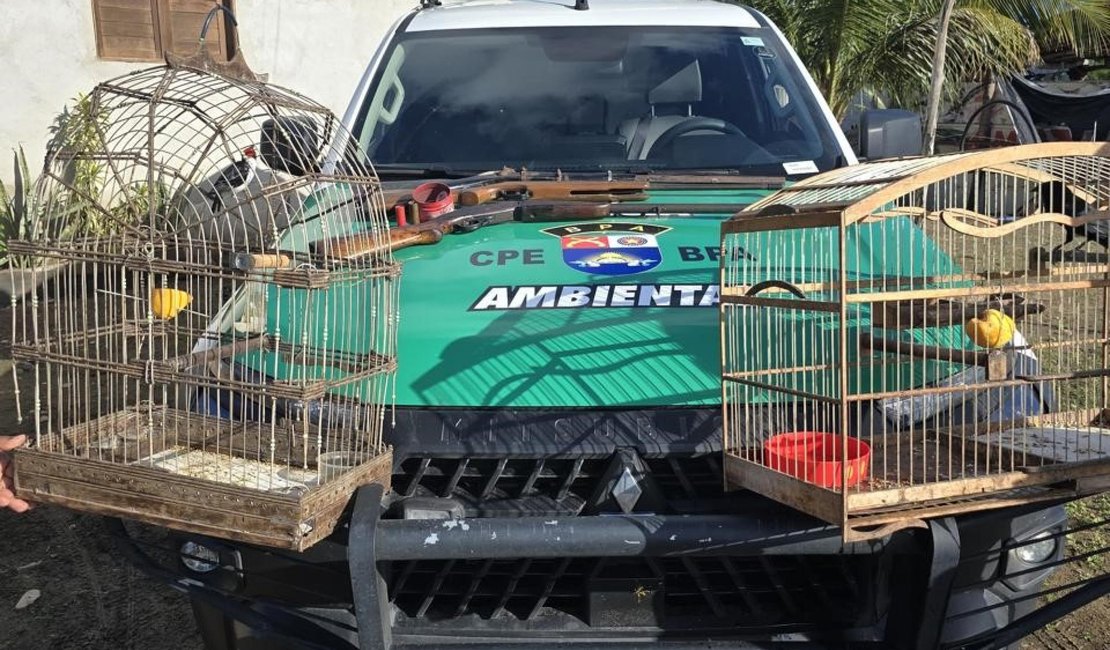 PM apreende armas e resgata animais durante fiscalização ambiental em Piaçabuçu
