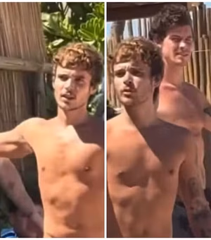 Shawn Mendes se refresca em mar de Alagoas com marido de Sasha Meneghel