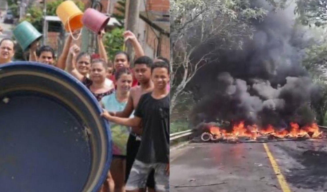 Sem água há dez dias, moradores de Ibateguara bloqueiam via e ateiam fogo em protesto