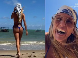 Deborah Secco se declara para o namorado em vídeo na praia: 'Você me faz rir'