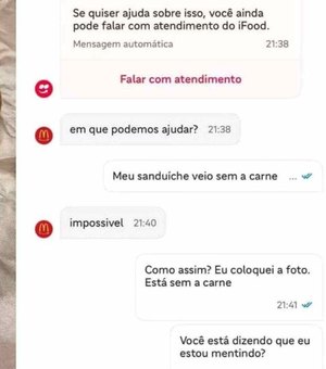 Cliente pede lanche no McDonald’s e recebe sanduíche sem hambúrguer