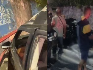 [Vídeo] Carro invade contramão, atinge moto e deixa dois mortos na Av. Leste-Oeste