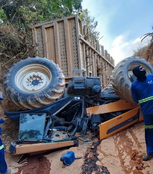 Homem morre preso às ferragens após trator capotar na zona rural de Rio Largo