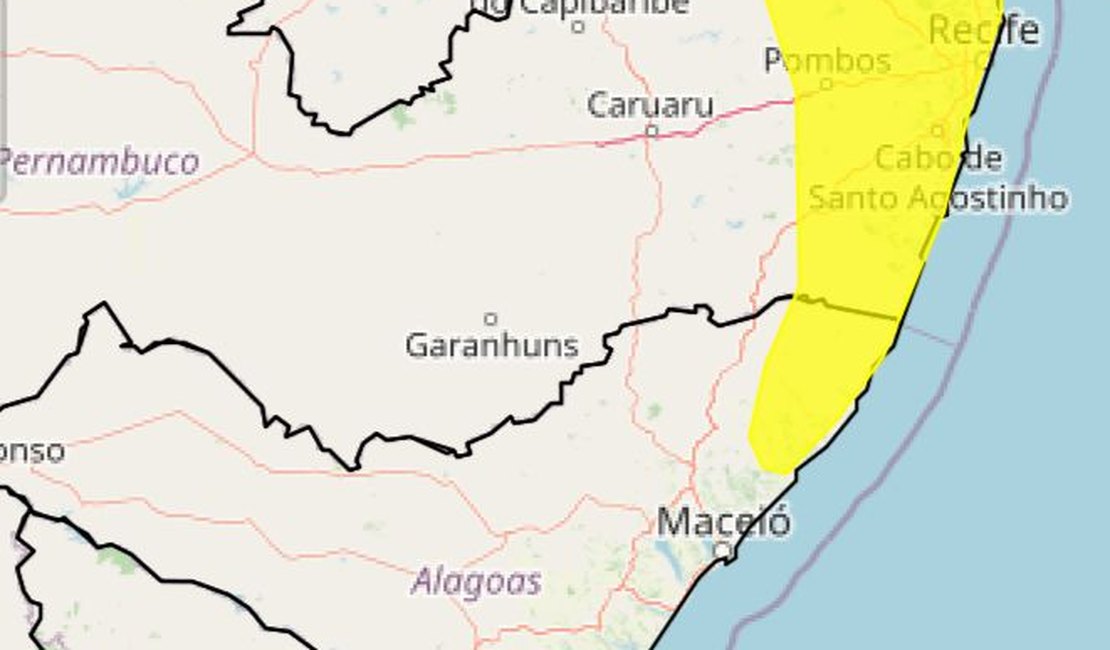 Inmet emite Alerta Amarelo de chuva para Região e Litoral Norte de Alagoas