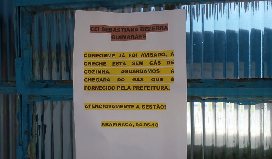 Creche de Arapiraca tem aulas suspensas por falta de fornecimento de gás
