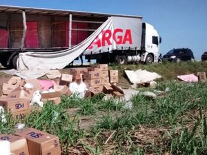 Carreta Tomba e parte de carga é saqueada na BR- 101