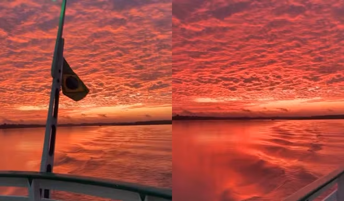 Sem filtro e sem IA: nascer do sol no rio Madeira impressiona pelas cores vibrantes