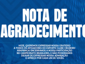 Diretoria do Cruzeiro emite nota em agradecimento aos apoios conquistados durante a campanha na Série d