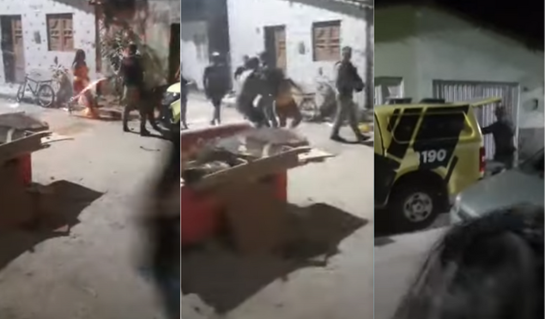 [Vídeo] Abordagem da polícia termina com empurrões e disparo de arma; criança presencia