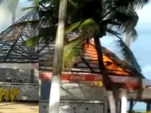 Falha em rede elétrica provoca incêndio em barraca de praia na capital