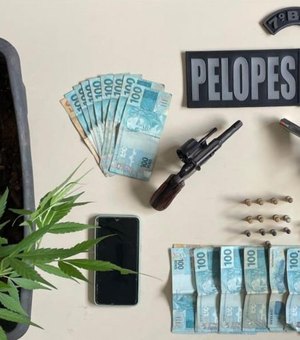 Santana do Ipanema: Polícia Militar apreende muda de maconha, dinheiro, armas de fogo e drogas