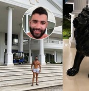 Gusttavo Lima mostra escultura gigante de leão de R$ 44 mil em sua mansão