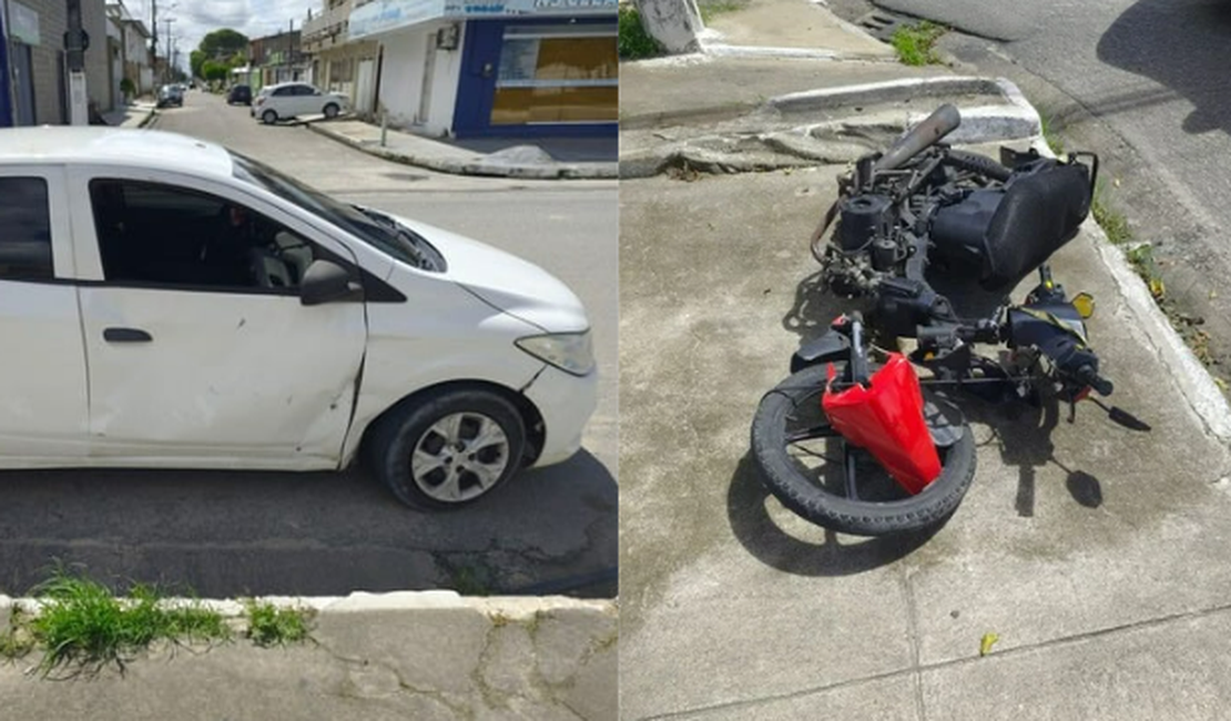 Duas pessoas ficam feridas após colisão entre carro e moto na Cidade Universitária, em Maceió