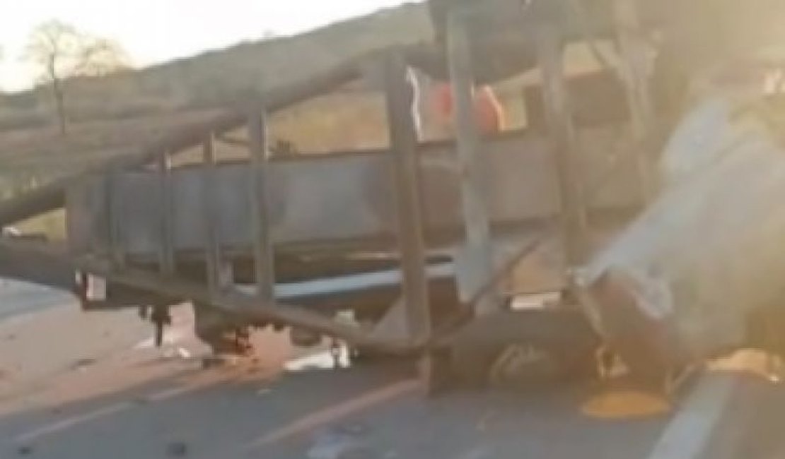 Reboque se desprende de caminhonete e bloqueia BR-423 em Delmiro