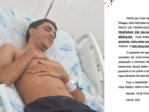 Família de jovem internado com risco de paraplegia pede ajuda para custear despesas em Arapiraca