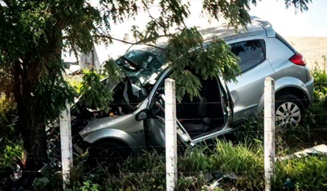 Motorista morre após perder controle de veículo e colidir contra árvore na AL-130, em Pão de Açúcar