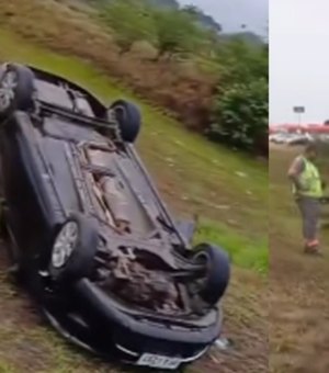 Carro capota em pista de acesso ao aeroporto Zumbi dos Palmares; três pessoas ficaram feridas