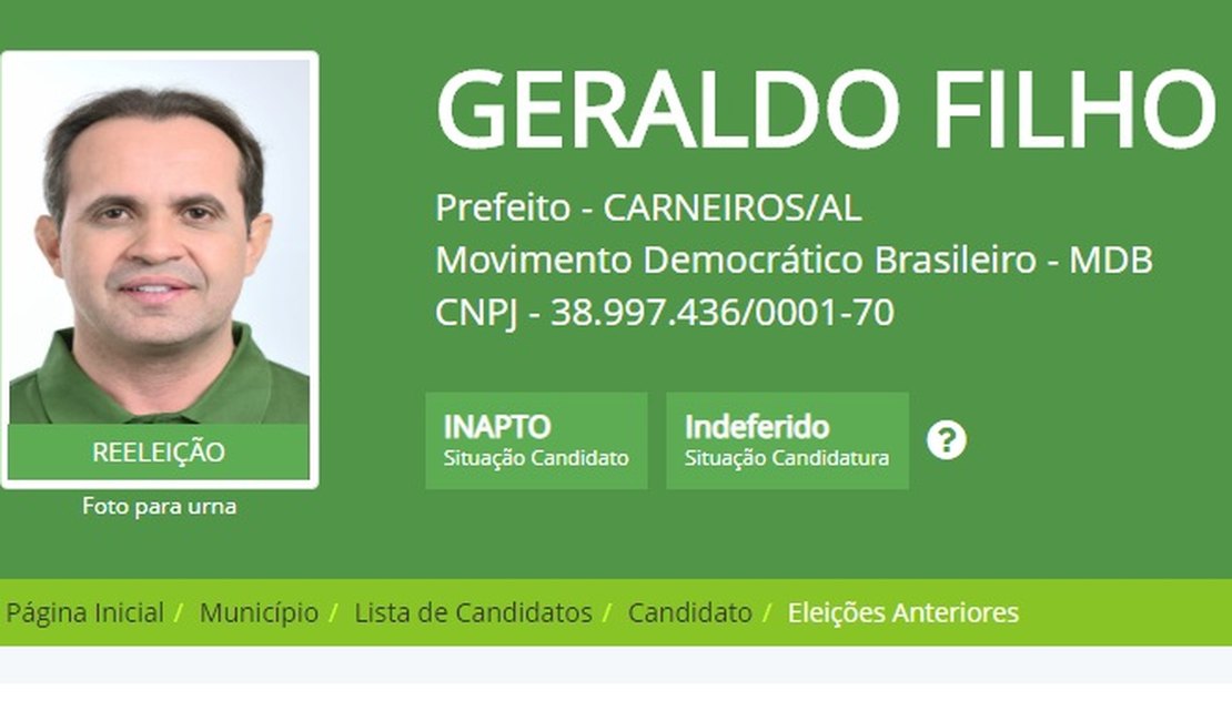 Com candidatura do prefeito indeferida, tio dele é único candidato ao município em Carneiros